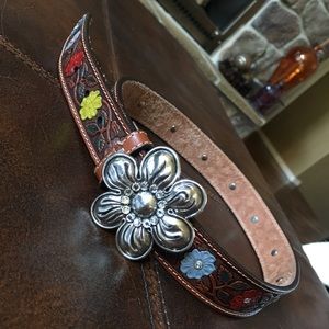 Nacona Girls Floral Leather Belt